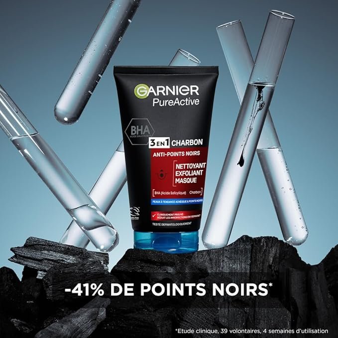 2Gel nettoyant et gommant 3-en-1 au charbon + acide salicylique